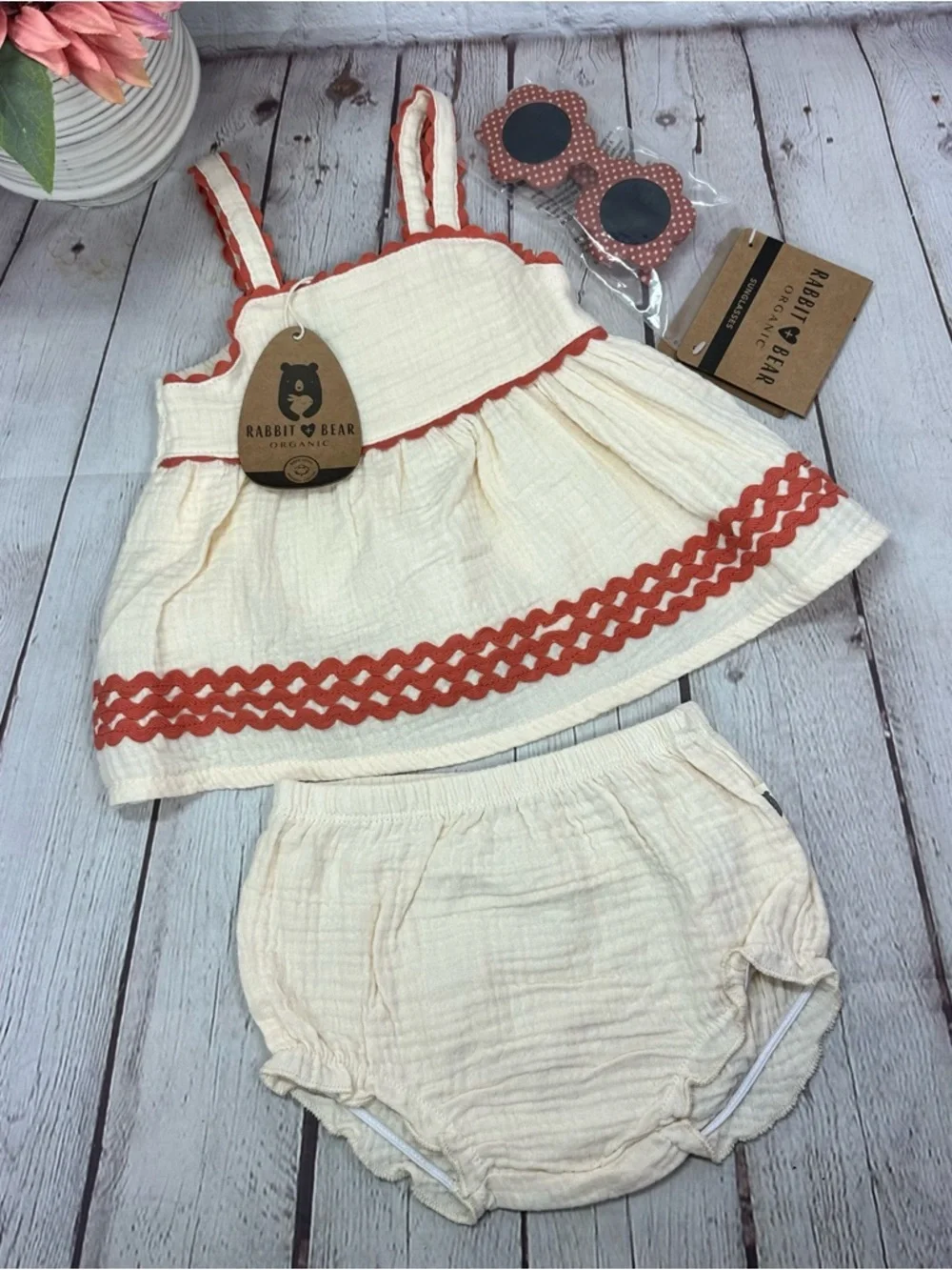 NWT Rabbit & Bear sleeveless top & Bloomers Set organic boho retro neutral